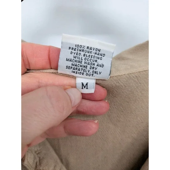 CP Shades Button Up Top Womens Medium Tan Rayon Long Sleeve Pockets Lagenlook - Picture 3 of 7